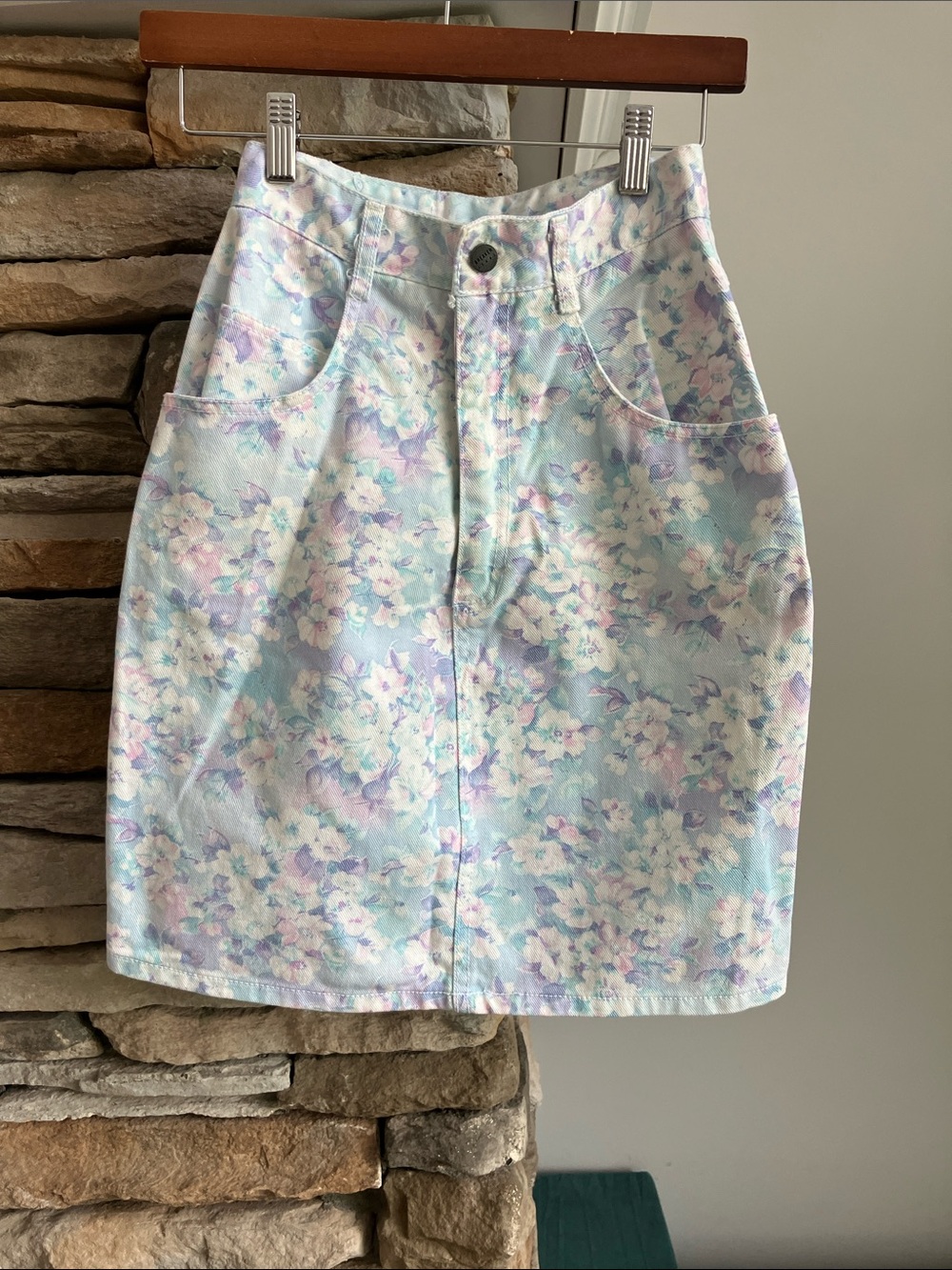 Pastel Floral Mini Skirt in Light Blue and Pink